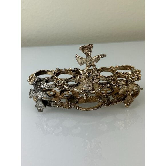 VTG 1950s Ormolu Filigree Lipstick Makeup Holder 9-Slot Rose Hollywood Regency - Picture 11 of 16